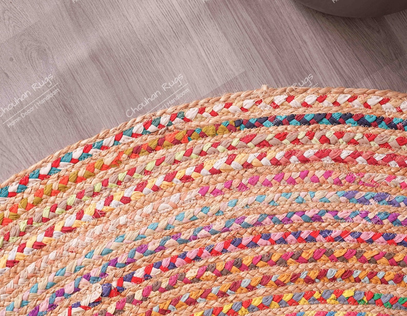 Baumwolle mehrfarbige runde Teppiche indische handgefertigte Jute & Baumwolle runde Teppiche rein geflochtene schöne traditionelle Teppiche Raumdekor Teppich Bild 8