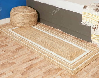 Natural Handwoven Boho Jute Runner Area Rug Large Boho Rug Eco Friendly Rug Turkish Solid Custom Size Yoga Beautiful Rag Rug