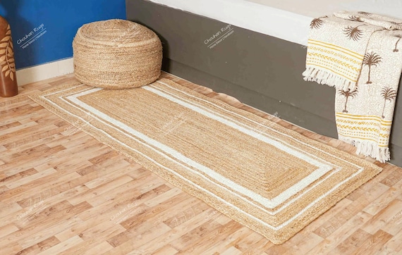 Natürlicher, handgewebter Boho-Jute-Läufer, großer Boho-Teppich, umweltfreundlicher Teppich, türkischer Uni-Teppich, individuelle Größe, Yoga-Teppich, schöner Flickenteppich