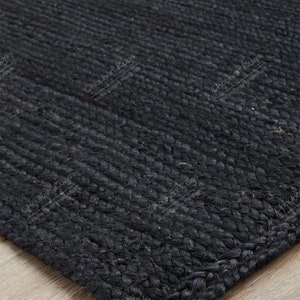 Handgeflochtener Schwarzer Jute Teppich/Läufer/Fußmatte, Boho Teppich, Vintage Teppich, Bodenteppich, Teppich, Wohnzimmer Dekor