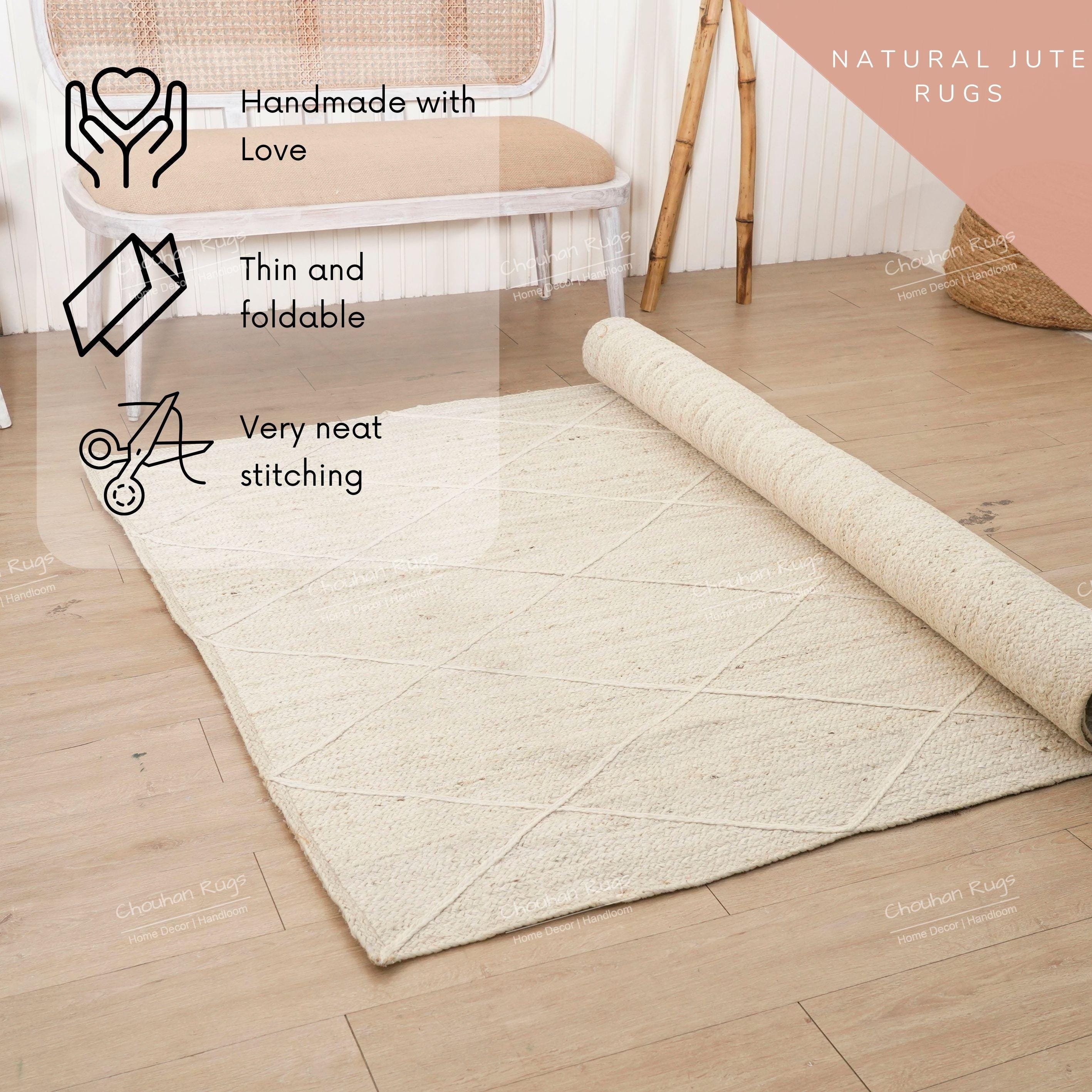 Eco-friendly Handmade Dimond Pattern White Jute Area Rug Custom Size ...