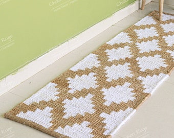 Indian art handwoven floor jute hemp rug, bedside runner rug, jute area rug, hand-loomed yoga hemp, rustic rugs, handmade custom size hemp