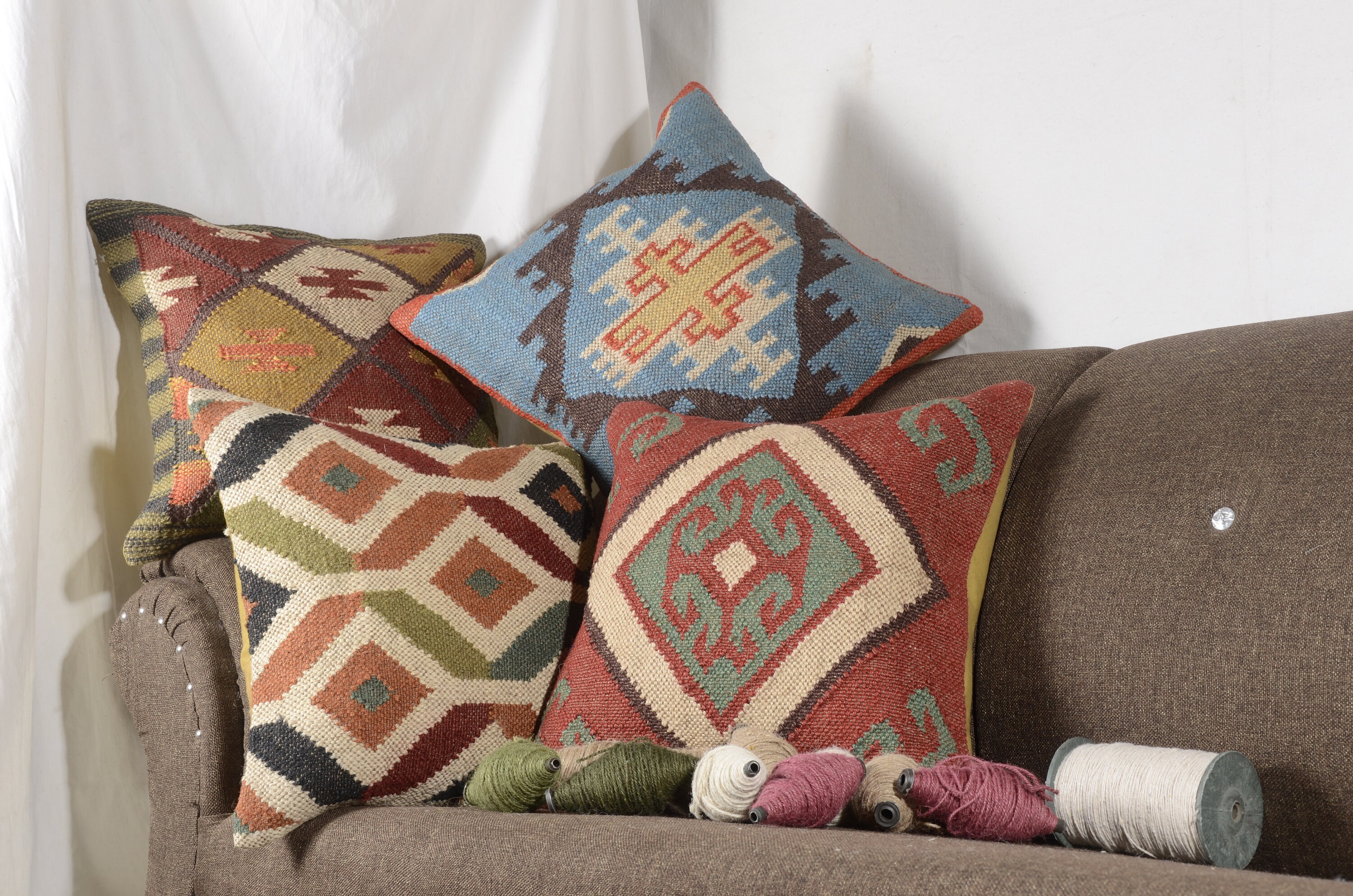 4 set of Jute Cushion Cover Jute Ethnic Pillow Boho Hand Woven Etsy