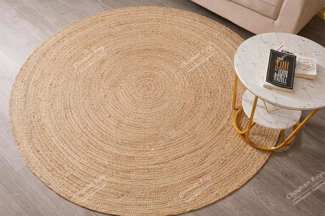 Handmade Braided Jute Round Rug, Natural Fiber, Custom Size