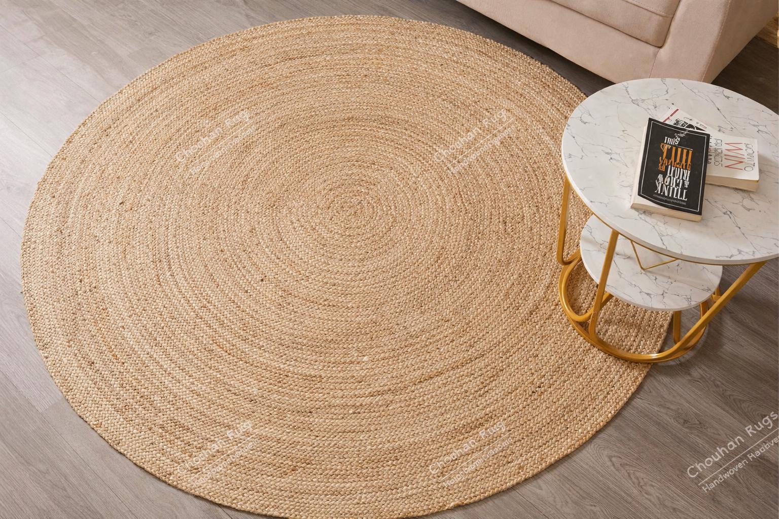 Handmade Braided Jute Round Rug, Natural Fiber, Custom Size