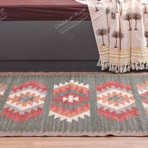 Handwoven Wool Jute Kilim Rug For Home and living Decor, Living Room Decoration, Boho Decor, Vintage