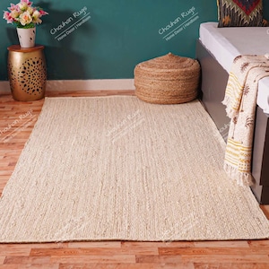 Jute Rug - Off White Jute Rug Jute Braided Rug Bohemian Jute Rug Jute Area Rug Boho Decor Rug Jute Rug 8x10 Custom Size Rug Home Decor Rugs