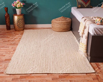 Jute vloerkleed - Gebroken wit jute vloerkleed Jute gevlochten vloerkleed boho jute vloerkleed Jute vloerkleed Boho decor vloerkleed Jute vloerkleed 8 x 10 aangepast formaat vloerkleed Woondecoratie