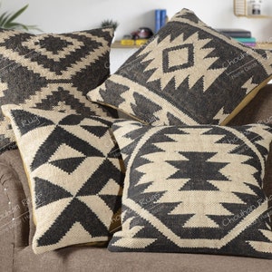 4 set of Indian Handwoven Jute Cushion Cover 18x18 Decorative Jute Square Pillow Cases Hand loomed Indian Pillows Covers