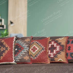 5 Set jute Vintage Kilim Pillow,Home Decor,Handwoven Turkish Pillow,Moroccan Pillow,Decorative Throw Pillow, Kilim Cushion Cover,Jute Pillow