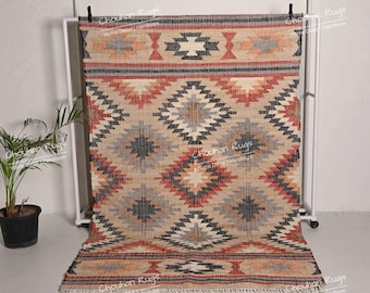 Indian Handmade Cotton Jute Rug Every Color Pattern Rug Vintage Jute Rug Natural Fringes Jute Rug