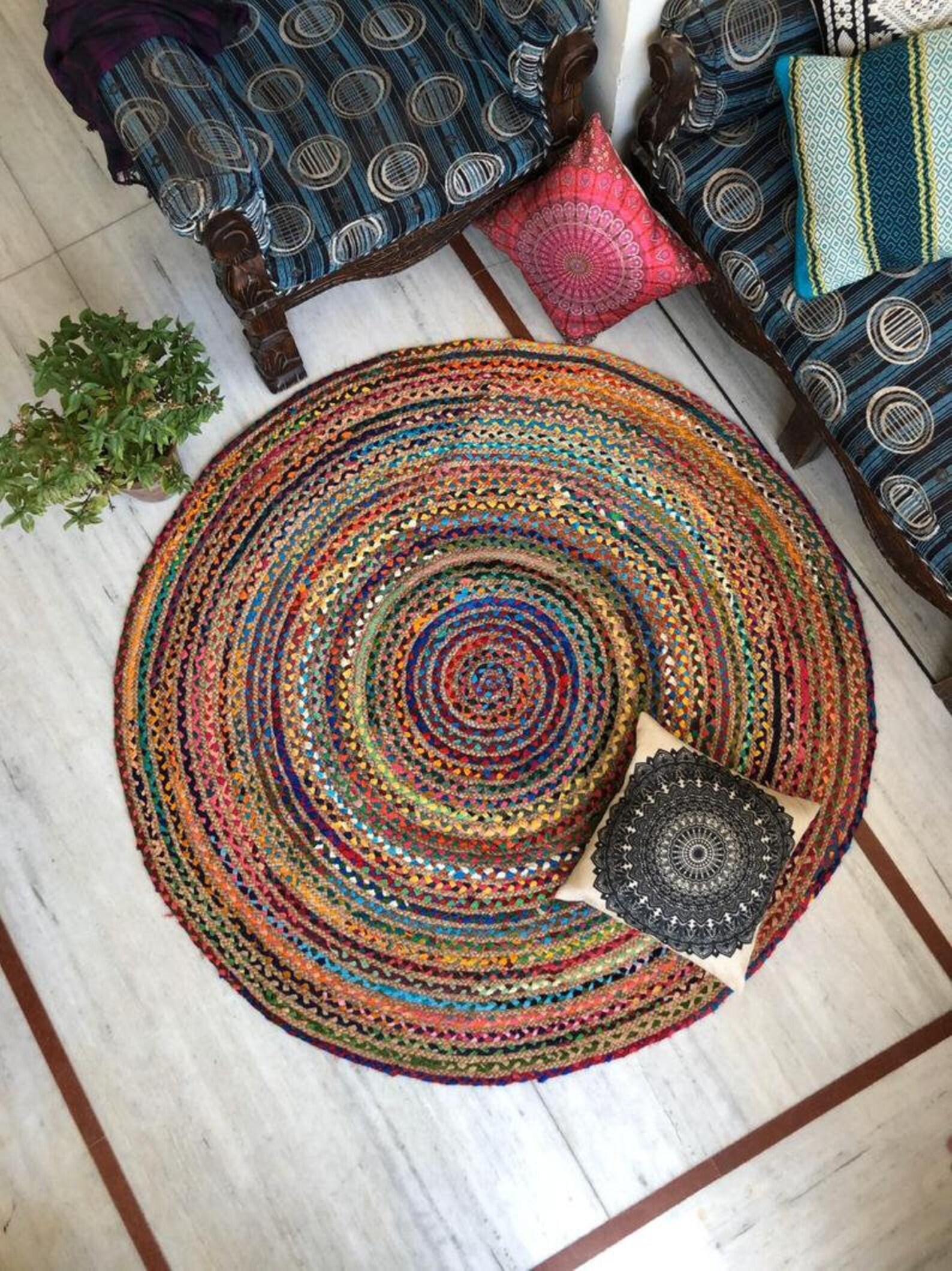 Indian Hand Woven Round Jute Rug Round Yoga Mat Bohemian Round Etsy