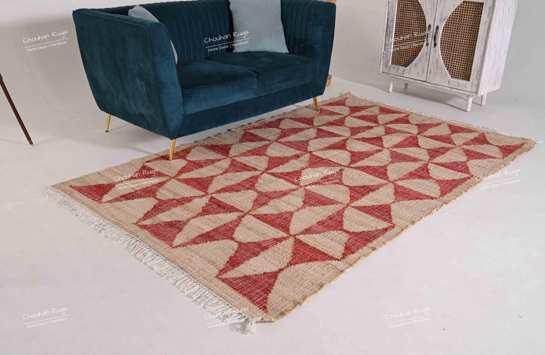 Handmade Jute Dhurrie Rug, Bohemian Geometric Rug, Custom Size - Etsy