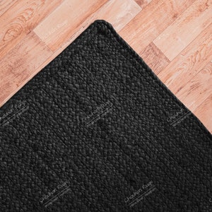 Handmade Black Jute Rug: Bohemian Rectangle Doormat