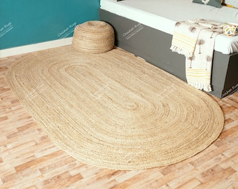 4x6 5x8 Oval Natural Jute Rug Handmade Braided Vintage Area Rug Indian Bohemian Rag Rug Eco Friendly Home Decor Large Rug