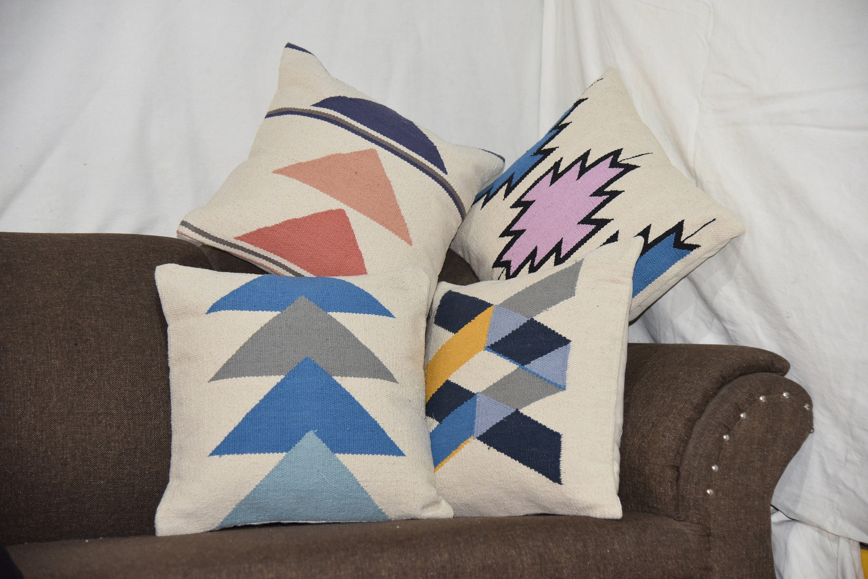 4 Set ZigZag Pattern Pillow Cover Cotton Decorative Pillows Etsy