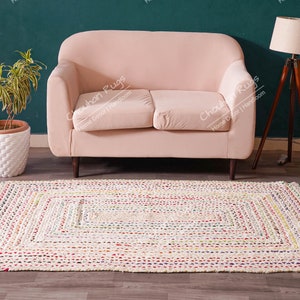 Alfombra de yute y algodón multicolor trenzada a mano, rectangular, de tamaño personalizado, hecha a mano, india, para sala de estar, decoración de interiores y del hogar.