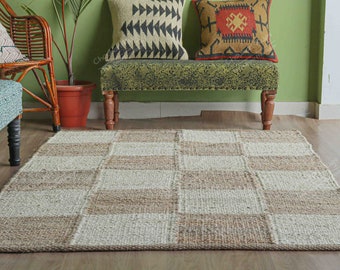 Beige en gebroken witte kleur hennep jute runner tapijt, aangepaste grootte hennep runner, hennep voor trap decor, getuft hennep tapijt, Marokkaanse hennep Runner