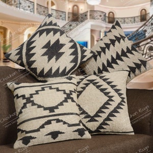 4 Set jute Vintage Kilim Pillow,Home Decor,Handwoven Turkish Pillow,Moroccan Pillow,Decorative Throw Pillow, Kilim Cushion Cover,Jute Pillow