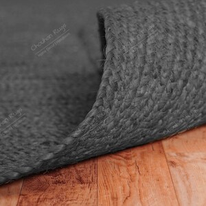 Indian Handmade Braided Dark Gray Jute Rectangle Rug Doormat Natural Fiber Yoga Mat Bohemian