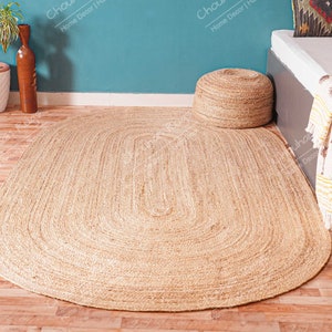 Hand Braided Beige and White Jute Oval Rug Indian Handmade Jute Rug Living Room Rug Custom Size Rug Boho Home Decor Large Area Oval Rug