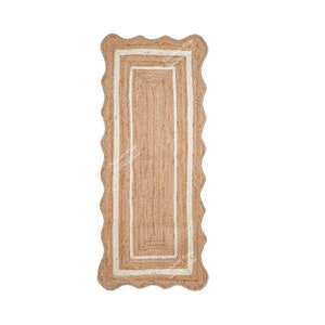 Jute Runner Rug - White Border Scalloped Runner Rug Bohemian Scallop Rug Natural Jute Rug Scalloped Jute Rug Sisal Runner Custom Rug