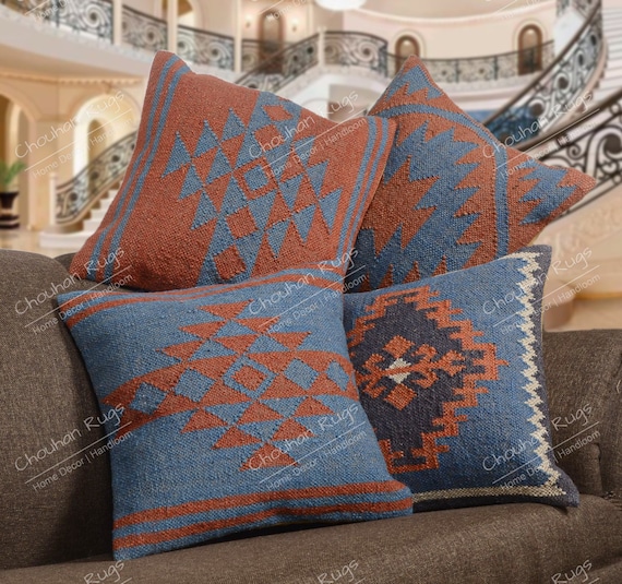 4 Set Jute Vintage Kilim Pillow Handwoven Turkish Kilim Pillow Set Authentic Vintage Jute Cushions for Stylish Home Decor Etsy Australia