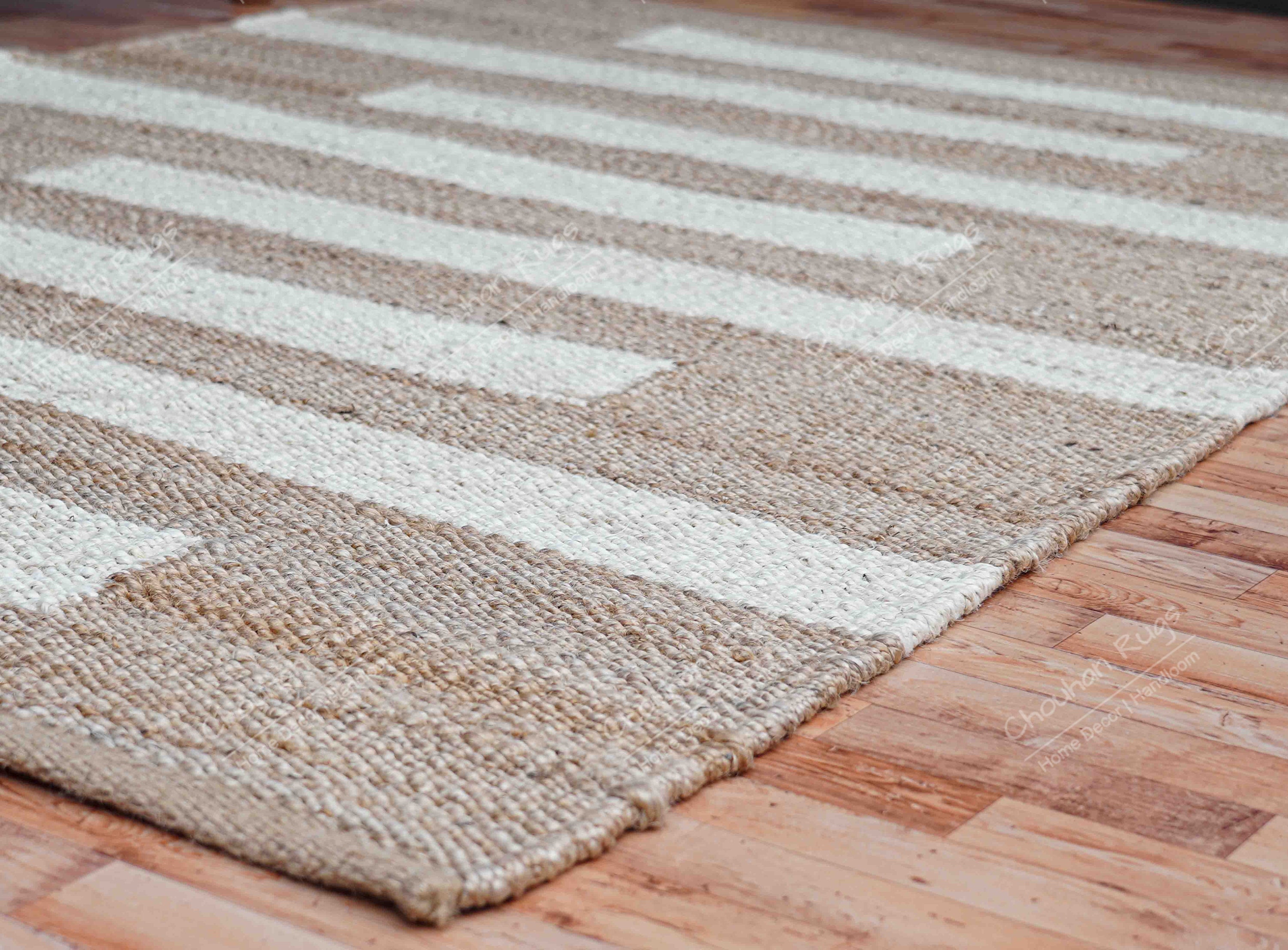 Indian Handloomed Natural Jute Hemp Rug/Runner with White Stripes Hemp For Stair Decor Tufted Hemp Vintage Home Decor Jute Hemp Rug