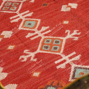 Wool and Jute Rug in Red Color, Handmade Kilim Dhurrie Rug, Traditional Indian/WOOL JUTE RUGS
