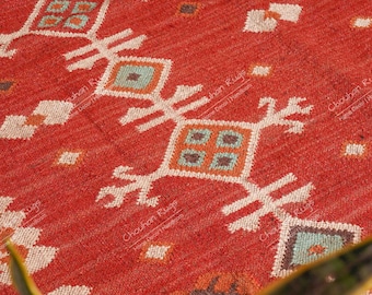 Alfombra de lana y yute hecha a mano, alfombra Kilim Dhurrie, ALFOMBRAS DE YUTE tradicionales indias/LANA