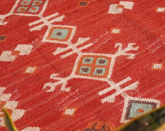 Wol en Jute Rug Handgemaakt, Kilim Dhurrie Rug, Traditionele Indiase/WOL JUTE TAPIJTEN