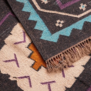 Vintage Wool Jute Kilim Rug, Handwoven, Wool and Jute Rug Handmade, Kilim Dhurrie Rug, Traditional Indian jute Area rug