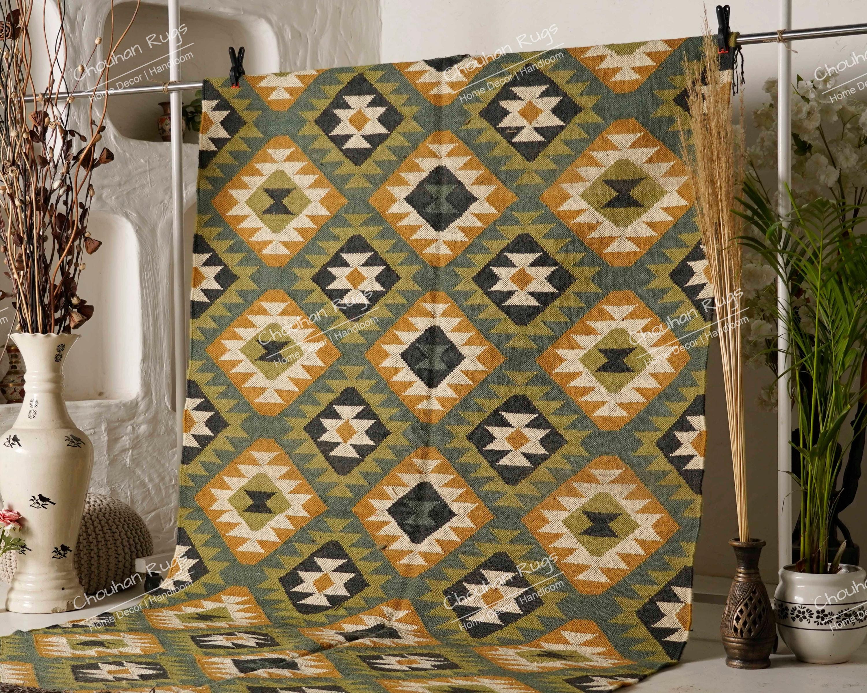 Vintage Dhurrie Rug - Etsy Vintage Dhurrie Rug - Etsy