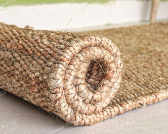Natural Jute Runner Rug, Custom Size Jute Runner, Hemp For Stair Decor, Tufted Thicker Jute Rug, Moroccan Boho Jute Runner, Natural Fiber