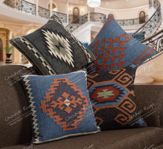 Set Di 4 Federe In Iuta Naturale Fatte A Mano – 45x45 Cm, Chiusura Lampo, Decorazione Casa Indiana