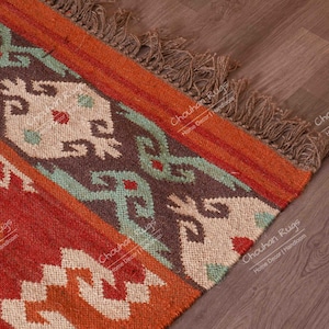 Alfombra de lana y yute hecha a mano, alfombra Kilim Dhurrie, ALFOMBRAS DE YUTE tradicionales indias/LANA imagen 8