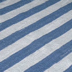 Indian Handmade White with Light Blue Stripes Jute Braided Rectangle Rug Custom Size Rug