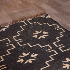 Black with Off White Design Indian Handwoven Wool Jute Vintage Kilim Rugs For Home Decor Traditional Kilim Rug Oushak Rug Custom Size Rug