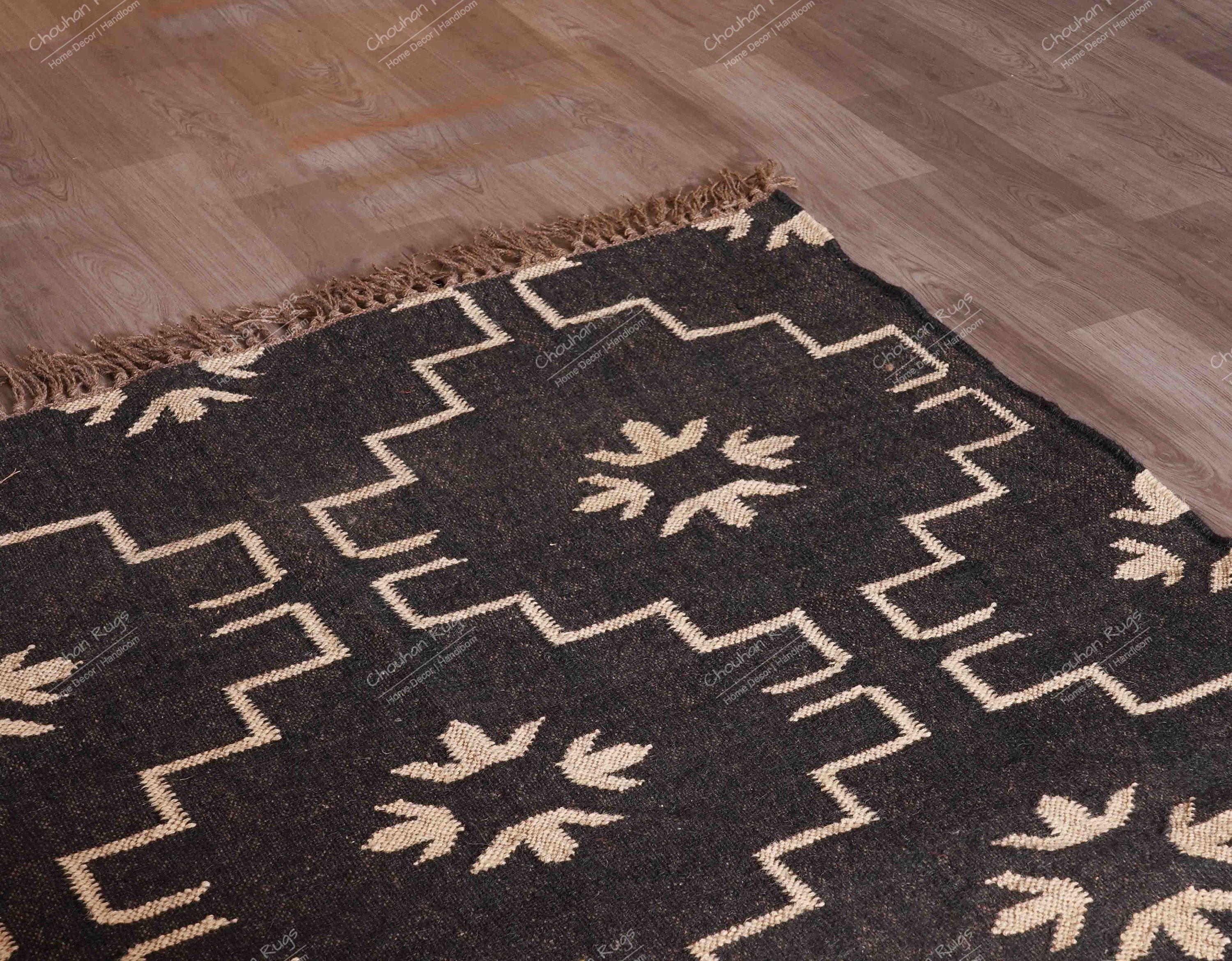 Petit Tapis Vintage Style Navajo - 5x7 Pouces, Fait Main, Avec Franges