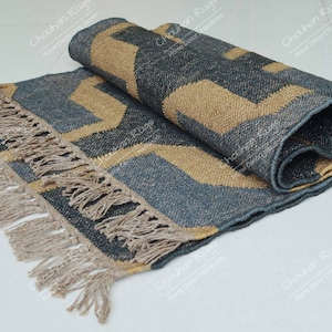 Handmade KILIM Rug, Multicolor; Jute Rug; Kilim Dhurrie; traditional Indian; Chic, Victorian, Hipster; Custom Sizes Large Kilim Dhurrei Rug