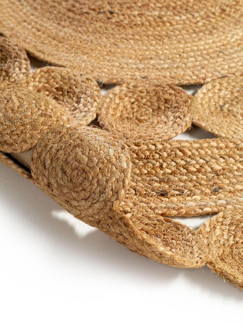 Hand Braided Scalloped Jute Rug Area Round Rug Custom Size Etsy