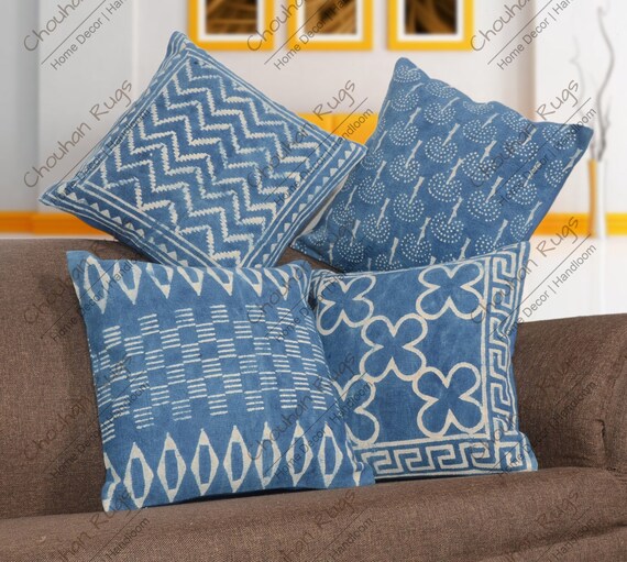 Juego de 4 fundas de almohada de algod n estampadas indias tejidas