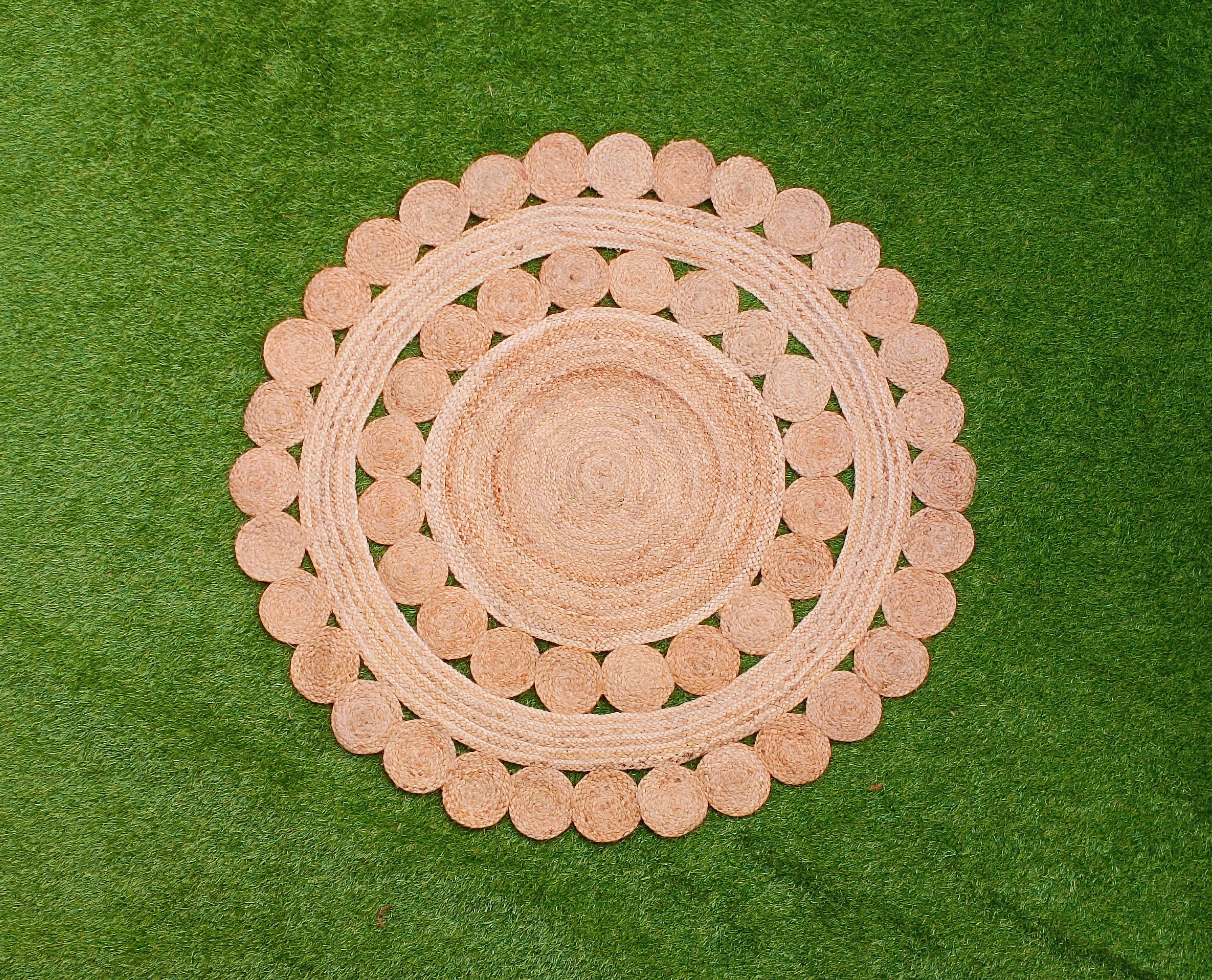 Hand Braided Scalloped Jute Rug Area Round Rug Custom Size Etsy