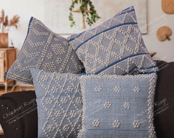 Indian Soft 45 x 45 cm 4 Set Shaggy Wolle Baumwolle Kissenbezüge Handgewebter Kelim Schlafzimmer Dekor Kissenbezüge Handgewebte Türkische Kissenbezüge