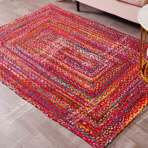 Indian Handmade Braided Bohemian Cotton Chindi Rug Home Decor Rugs meditation mat Rag Rug Mud Cloth Rug Bohemian Eco Friendly Rugs