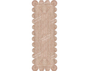 Alfombra de pasillo con diseño festoneado, alfombra de yute natural, alfombra decorativa personalizada para pasillo/entrada, alfombra rústica de yute con diseño festoneado.