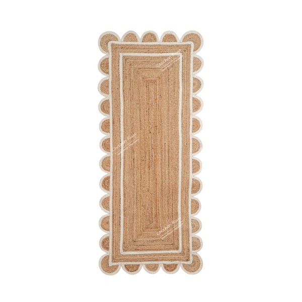 Tappeto passatoia in juta naturale, bordo smerlato personalizzato, tappeto passatoia smerlato boho, tappeto in juta smerlato, tappeto per area, tappeto personalizzato
