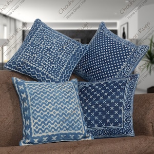 Indisches handgewebtes 4er Set 45 x 45 cm bedruckte Baumwollkissenbezüge, Kilim Kissenbezüge, dekorative Sofakissenbezüge, Weihnachtsgeschenke