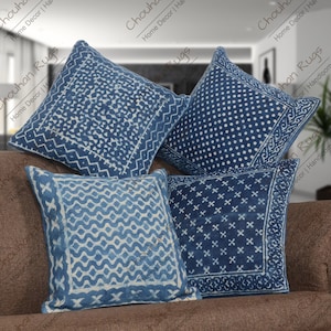 Indian Handwoven 4 set of 45x45cm Printed Cotton Pillow covers with, Kilim Pillow Covers, Decorative Sofa cushion covers, Christmas Gifts