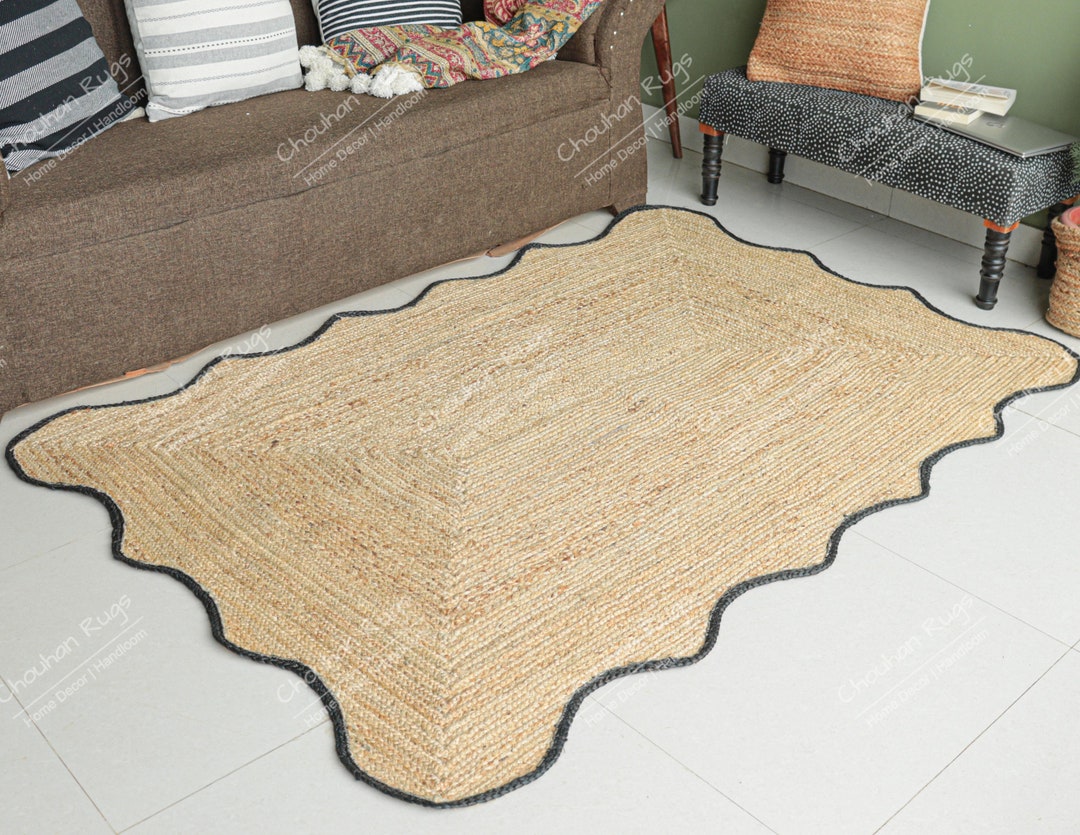 Beige Edge Jute Rug With Black Border Custom Size Jute Rug Etsy